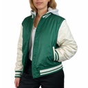 Green/White XXXL Women's Hooded Varsity Jacket w/ Detachable Hood